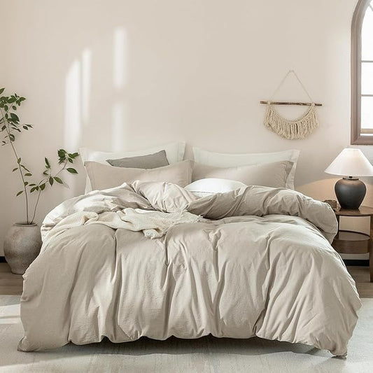 Linen Grey Duvet Cover Oversize Queen Size 98inch x 98inch,100% Washed Cotton Duvet Cover with Zipper Closure and One Pillowcases, Color of New Nature Linen