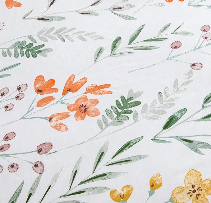 SLEEPBELLA Duvet Cover Set 600 Thread Count Cotton Bedding Set (Full, White&Green Floral)