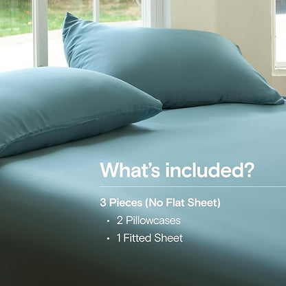 DOZ Sheet Set, 100% Viscose derived from Bamboo, Organically Grown, Buttery Soft, Cooling Sheets, High GSM, Deep Pockets - 3 Piece - 2 Pillowcases 1 Fitted Sheet (Teal, Queen)