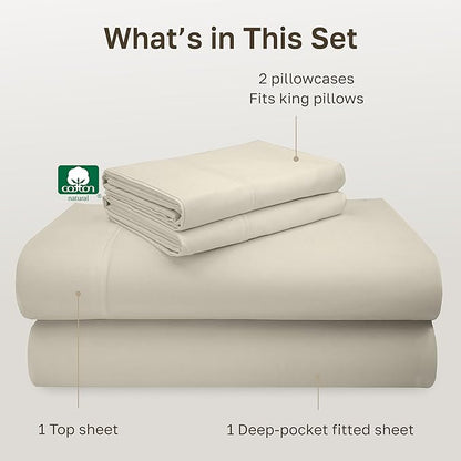 California Design Den California King Sheet Set - 100% Cotton, 600 Thread Count Deep Pocket Cal King Sheet Set, Luxury Soft Hotel-Quality, Sateen Weave - Ivory (Warm Cream)