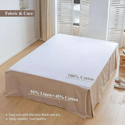 BISELINA French Linen Bed Skirt with Pleated Corner 18-Inch Tailored Drop Natural Flax Cotton Blend Basic Dust Ruffle Soft Cozy Farmhouse Bedding (18" Twin, Basic Linen)