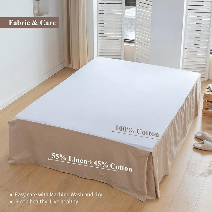 BISELINA French Linen Bed Skirt with Pleated Corner 18-Inch Tailored Drop Natural Flax Cotton Blend Basic Dust Ruffle Soft Cozy Farmhouse Bedding (18" Full, Basic Linen)