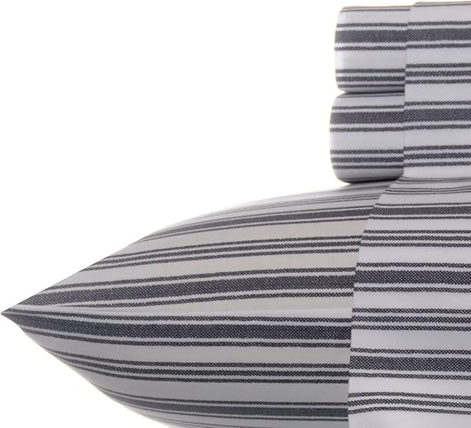 Nautica - Twin Size Sheet Set, Crisp & Tailored Cooling Sheets with a Smooth Cotton Percale Lightweight Feel - Bed Sheets with Matching Pillowcase & Fitted Sheet (Coleridge Stripe Charcoal)