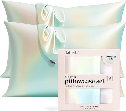 Kitsch Satin Pillowcase with Zipper for Hair & Skin - Softer Than Silk Pillow Cases, Smooth Cooling Satin Pillow Case, Wrinkle-Free, Machine Washable - Pillow Cases Standard Size (19x26) - Aura, 2pcs