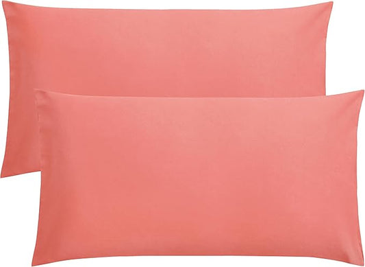 FLXXIE King Pillow Cases Set of 2, Soft Microfiber Pillow Covers with Envelope Closure, Wrinkle, Fade and Stain Resistant Pillowcases, 20x36, Coral