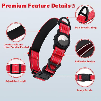 Taglory AirTag Dog Collar with Waterproof Holder for Small Dogs, Red, S | Reflective for Night Walks & Low-Light Safety, Track Your Pup Peace of Mind, Adjustable Soft Padded, No More Dangling Tags