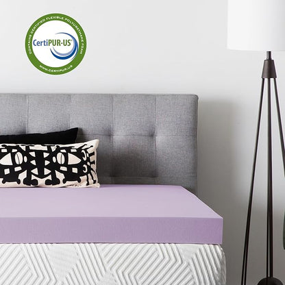 Lucid 4 Inch Lavender Memory Foam Mattress Topper, Twin Size – Essential Oil Infusion – Ultra Plush Feel, Pressure-Relieving Bed Topper – Ventilated and Breathable – CertiPur Certified