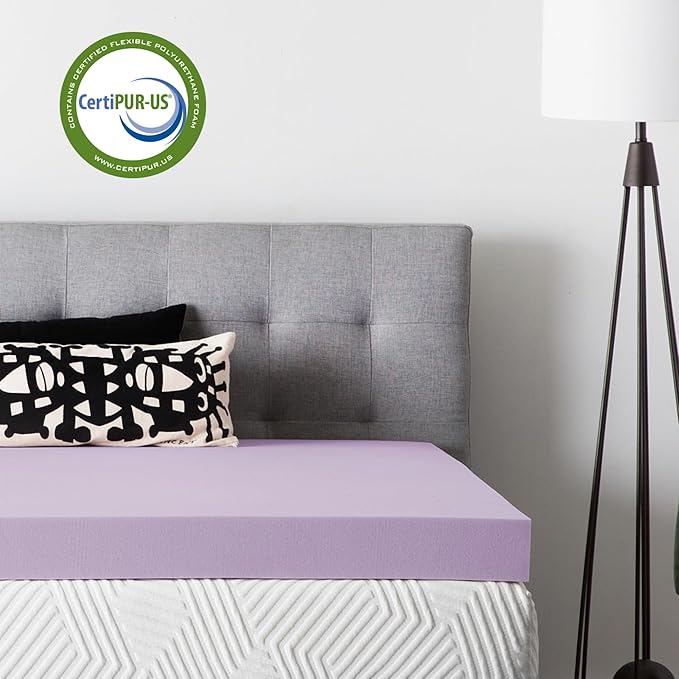 Lucid 4 Inch Lavender Memory Foam Mattress Topper, Full Size – Essential Oil Infusion – Ultra Plush Feel, Pressure-Relieving Bed Topper – Ventilated and Breathable – CertiPur Certified