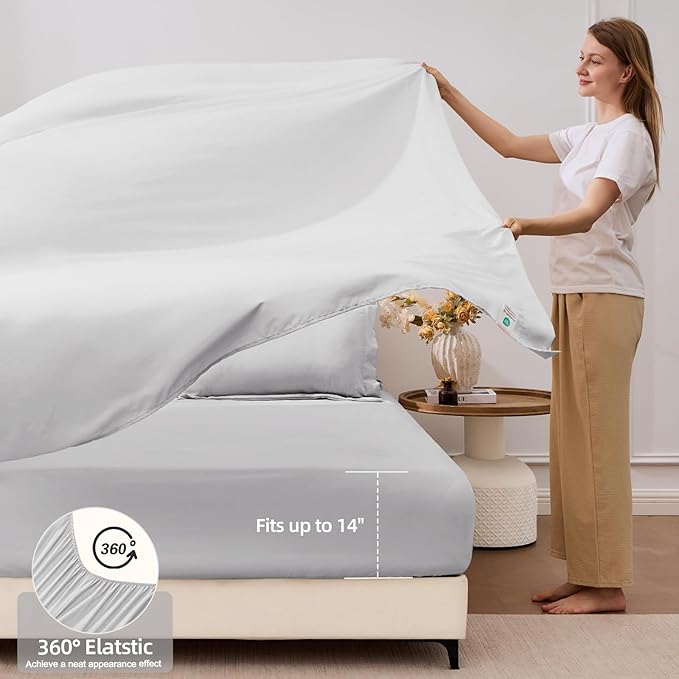FUANNA 7 Pieces Full Size Comforter Sets, All Season Bedding Sets Full Size, Luxury Soft Bed in a Bag with Comforter, Flat Sheet, Fitted Sheet, Pillowcases & Pillow Shams, Light Grey