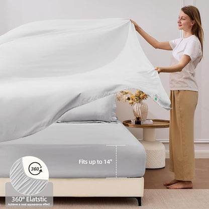 FUANNA 7 Pieces Queen Comforter Set, All Season Bed in a Bag Queen Size, Luxury Soft Bedding Sets with Comforter, Flat Sheet, Fitted Sheet, Pillowcases & Pillow Shams, Light Grey