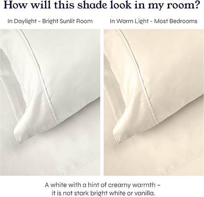 California Design Den Standard Queen Size Pillowcase Set - 400 Thread Count, 100% Cotton Sateen, Set of 2 Pillow Covers, Soft and Breathable - Ivory (Pale Tone)