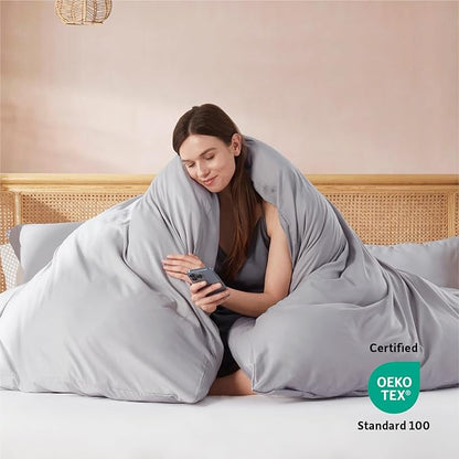 Nestl Grey Lavender Duvet Cover Queen Size - Soft Double Brushed Queen Duvet Cover Set, 3 Piece, with Button Closure, 1 Duvet Cover 90x90 inches and 2 Pillow Shams