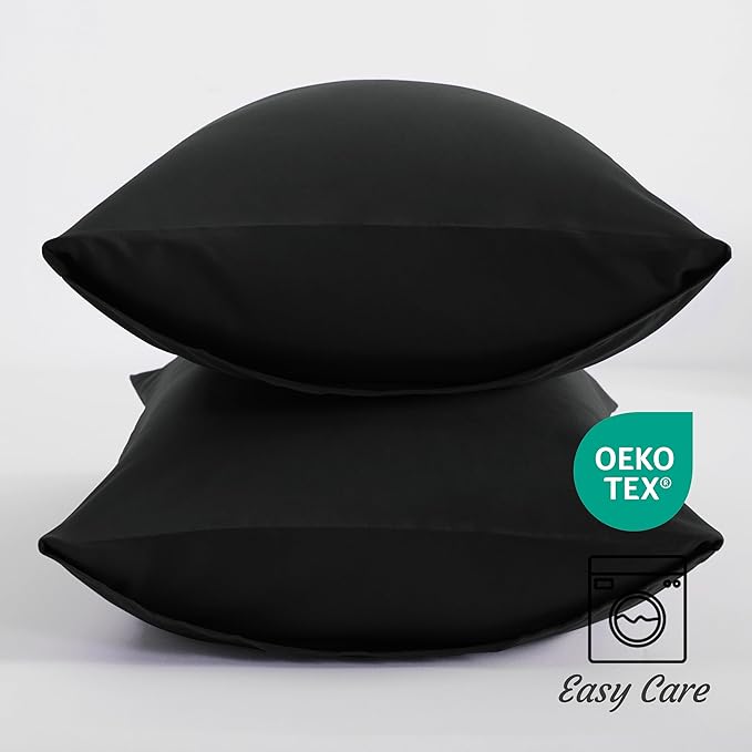 NTBAY Queen Pillow Cases Set, 2 Pack Brushed Microfiber 20x30 Inches, Soft, Wrinkle, Fade, Stain Resistant Black Pillow Cases with Envelope Closure