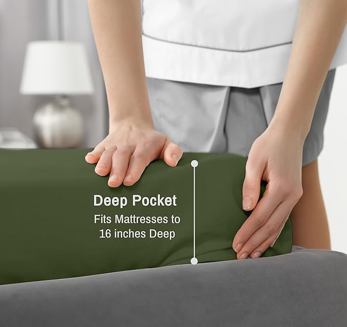 RUVANTI 100% Cotton Sheets – Twin Size Percale Bedding, Cooling & Breathable, Durable with a Crisp, Soft & Comfortable Feel, 16" Deep Pocket, 3-Piece Set, Chive
