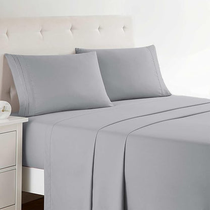 Clara Clark Bed Sheets, Premier 1800 Series 4 Piece Bed Sheet Set, Deep Pocket, Wrinkle, Fade, Stain Resistant, Luxury Soft Bedding Sheets & Pillowcases, Twin, Silver Gray