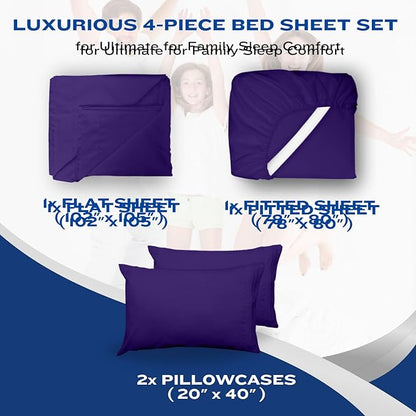 DREAMCARE Queen Sheet Set – 4 pcs Cooling Sheets – up to 21” Extra Deep Pocket Queen Sheets – Hotel Luxury Sheets & Pillowcases – Superior Softness 100% Fine Microfiber with Side Pocket – Purple