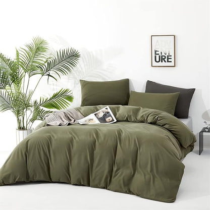 Houseri Army Green Comforter Set Queen Olive Green Bedding Sets Dark Green Comforter Queen Size Teen Boys Solid Green Comforter Queen Men Comfy Soft Dark Color Military Green Dorm Bedding Queen 3 Pcs