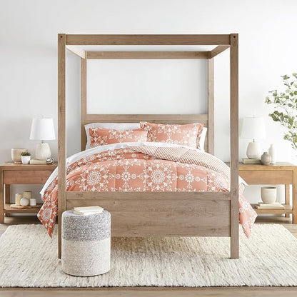 LINENS & HUTCH Comforter Set Patterned Microfiber All Season Down-Alternative Ultra Soft Bedding in Daisy Medallion - Full/Queen Daisy Medallion Clay