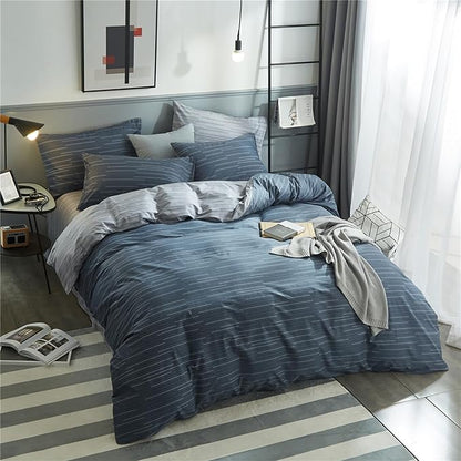 HighBuy Navy Stripe Comforter Set 3 Pieces King Gingham Bedding Set Fluffy Down Alternative Dark Blue Striped Comforter King Art Decor Modern Chic Comforter with 2 Pillowcases All Season