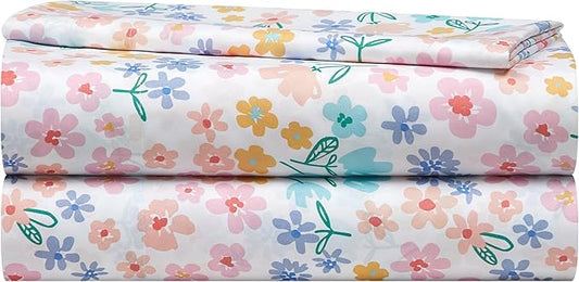 Heritage Kids 4-Piece Full Sheet Set – Multi-Color Ditsy Floral Design, Includes Top Sheet, Fitted Sheet & 2 Pillowcases, Soft Microfiber Bedding for Girls’ Bedroom or Guest Room