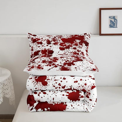 Red Tie Dye Comforter Set Full Size,Halloween Decor Bedding Set 3pcs for Kids Teens Boys Bedroom,Gothic Horror Style Quilt Set Cartoon Hand Painted Graffiti Down Comforter with 2 Pillowcases