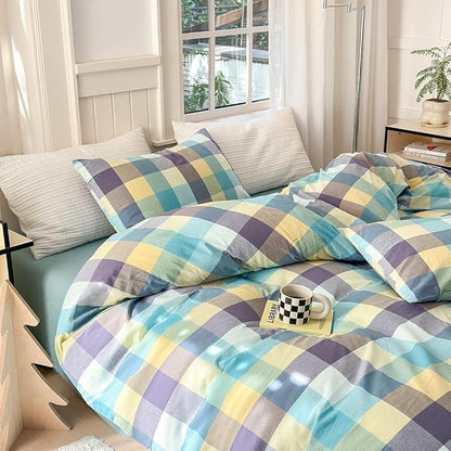 FACE TWO FACE Bedding Duvet Cover Set100% Washed Cotton Duvet Cover Linen Like Textured Breathable Durable Soft Comfy (Full, Yunxi Blue)