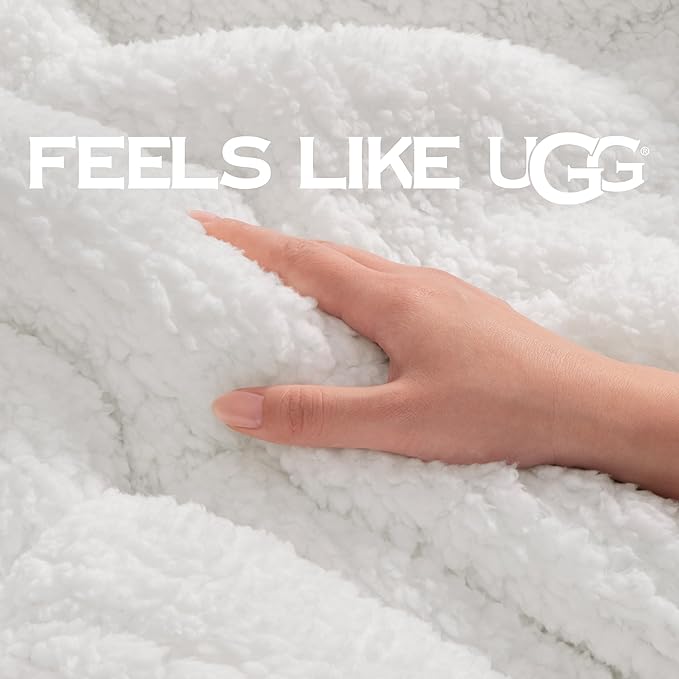UGG Nita Throw Blanket for Couch, Soft Reversible Plush Throw for Bed or Living Room, Cozy Fluffy Soft Blanket, Washable Bedding, Spring Decor, 50-inch x 70-inch, White Snow