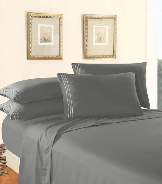 Elegant Comfort Luxury 1500 Premium Hotel Quality Microfiber 4-Piece Sheet Set - Wrinkle Resistant, All Around Elastic Fitted Sheet, Deep Pocket up to 16", Twin/Twin XL, Grey