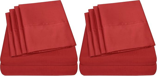 Full Size Bed Sheets - 6 Piece 1500 Supreme Collection Fine Brushed Microfiber Deep Pocket Full Sheet Set Bedding - 2 Extra Pillow Cases, Great Value, Full, Samba Red (Pack of 2)