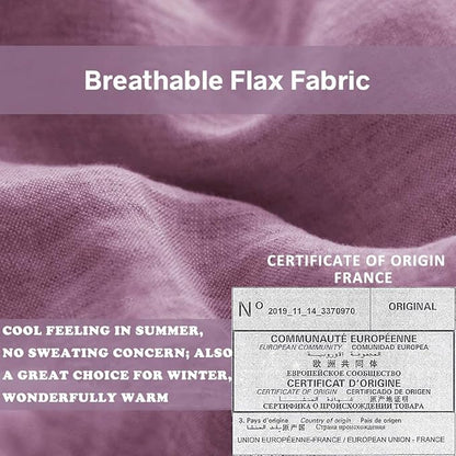Simple&Opulence 100% Linen Duvet Cover Set with Embroidery Border Washed - 3 Pieces (1 Duvet Cover with 2 Pillow Shams) with Button Closure Soft Breathable Farmhouse - Purple, Queen Size