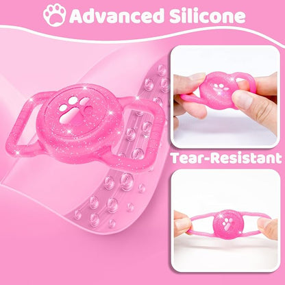 SANKALA Luminous Airtag Dog Collar Holder, Pink Glitter, 1 Pack | Glittery, Waterproof, Silicone Full Body Covered Anti-Lost Protective, Fits All Width Pet Collars, for Airtag 1st and 2nd Gen