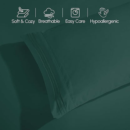 Elegant Comfort Luxurious 1500 Premium Hotel Quality Microfiber Three Line Embroidered Softest 4-Piece Bed Sheet Set, Wrinkle and Fade Resistant, Full, Hunter Green