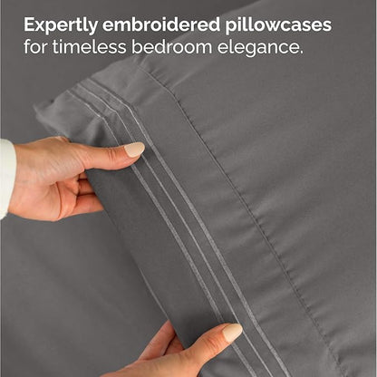 Bulk Case Pack of 12 Sheet Sets - (12) Complete Sheet Sets - Bulk Cal King Bedding - Wholesale Case Pack for Hotels & Airbnbs - Deep Pocket & Wrinkle Free - Cooling & Breathable - Cal King, Dark Grey