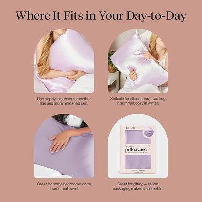 Kitsch Satin Pillowcase with Zipper for Hair & Skin - Softer Than Silk Pillow Cases, Smooth Cooling Satin Pillow Case, Wrinkle-Free, Machine Washable, Pillow Cases Standard Size 19x26 - Lavender