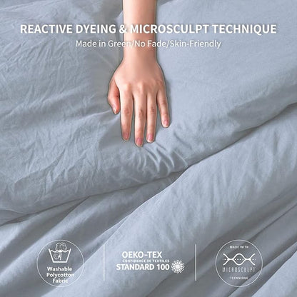 COTTEBED Solid King Bedding Comforter Sets - Super Soft Fully Thin Lightweight Washed Cotton Microfiber - 1 Bed Blanket Down Comforter and 2 Pillow Shams Set (King/California King,Light Dusty Blue)
