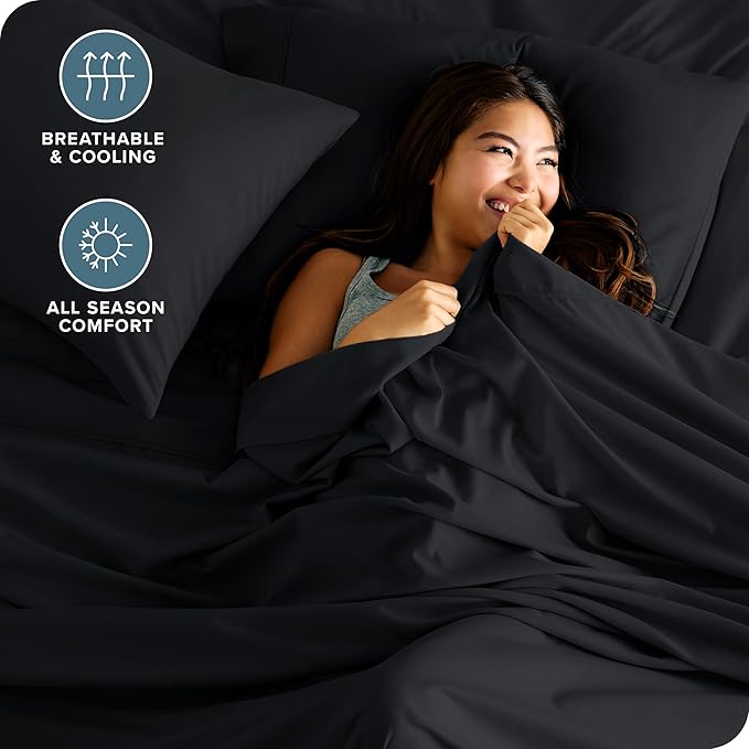 Bare Home Full Sheet Set - 1800 Ultra-Soft Microfiber Full Bed Sheets - Double Brushed - Deep Pockets - Easy Fit - 4 Piece Set - Bedding Sheets & Pillowcases (Full, Black)