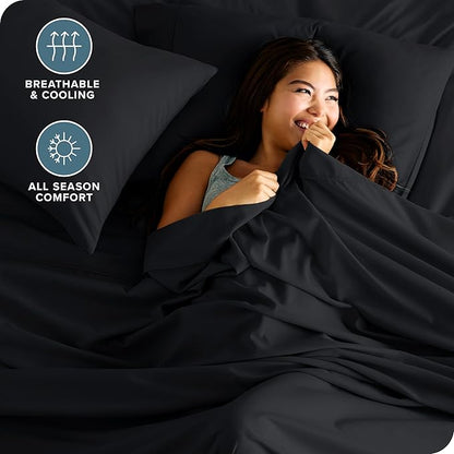 Bare Home Split California King Sheet Set - 1800 Ultra-Soft Microfiber Bed Sheets - Double Brushed - Deep Pockets - Easy Fit - 5 Piece Set - Bed Sheets (Split Cal King, Black)
