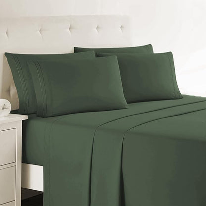 Clara Clark Full Sheets - Hotel Luxury 6 Piece Bed Sheets for Full Size Bed - Soft Bedding Sheets & Pillowcases, Fits Mattress up to 16 inch deep. Full, Olive Green