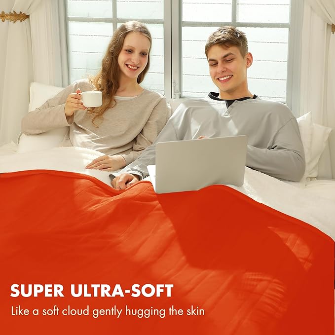 Electric Heated Blanket Queen Size 84"x90" - Flannel Sherpa Electric Blanket with Dual Control, 5 Heating Levels & 10 Hours Auto Off, Heated Blanket for Women with Overheat Protection(Orange)
