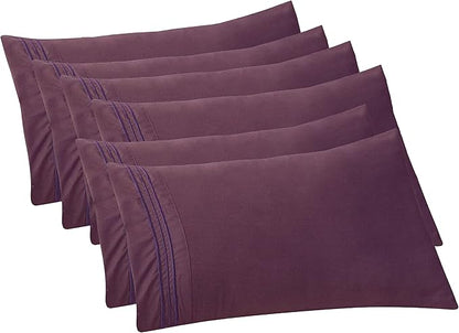 Elegant Comfort 6-PACK Solid Pillowcases 1500 Premium Hotel Quality Microfiber - Smooth Weave, Wrinkle and Stain Resistant, Easy Slip-On, 6-Piece Set, Standard/Queen Pillowcase, Purple