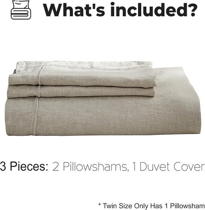 Simple&Opulence 100% Washed Linen Duvet Cover Set with Embroidered,3 Pieces Soft Farmhouse Comforter Set with Button Closure,1 Duvet Cover and 2 Pillowshams(King,Natural Linen)