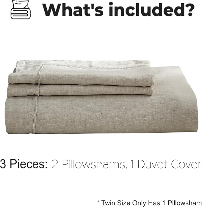 Simple&Opulence 100% Washed Linen Duvet Cover with Embroidered, 3 Pieces Soft Farmhouse Comforter Set with Button Closure,1 Duvet Cover and 2 Pillowshams (California King,Natural Linen)