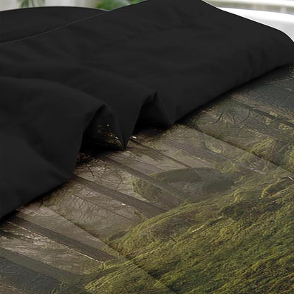 Comforter Set Twin Size, Tree Forest 5 Pcs Bedding for Kids and Adults, Mystic Mountain Plant Leaf Bed Sheet Sets with Fitted Sheet Pillowcase & Sham for Bedroom Bed Decor