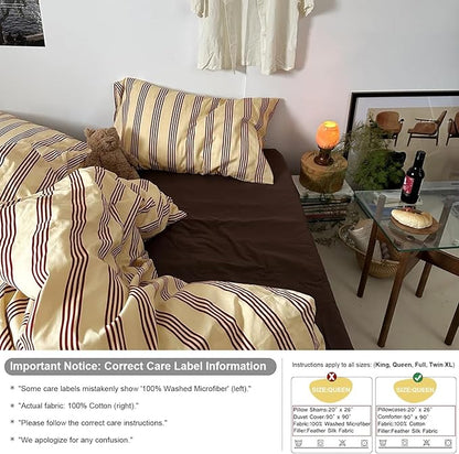 mixinni Vintage Striped Comforter Set King Size - Soft Cotton 3-Piece Boho Bedding Set (1 Comforter+ 2 Pillowcases), Rustic Red-Brown Geometric Stripes, Ultra-Soft & Breathable for All Seasons