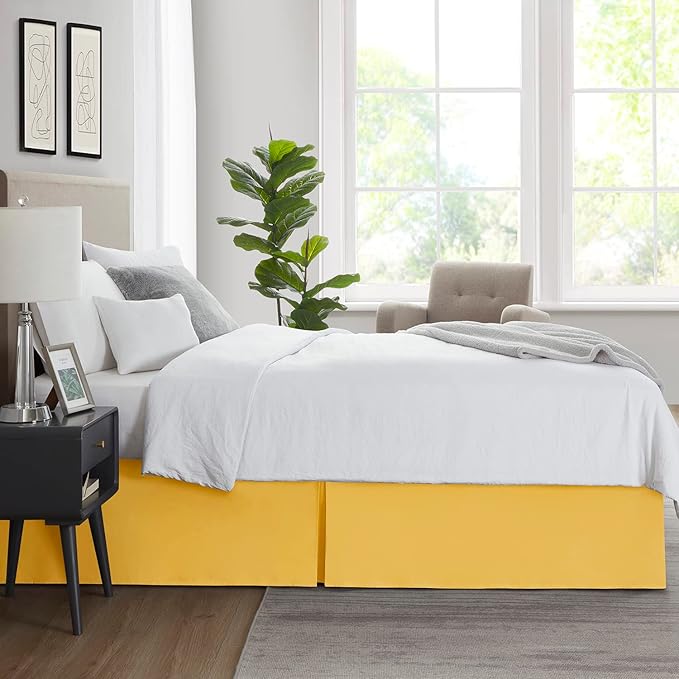 Nestl Yellow Bed Skirt Cal King Size - Cal King Bed Skirt 14 Inch Drop - Brushed Microfiber Bed Skirts - Hotel Quality Pleated Bed Skirt - Shrinkage & Fade Resistant