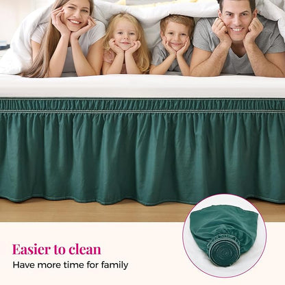 RIMELA Emerald Green Bed Skirt Queen Size 18 Inch Drop, Wrap Around Elastic Bedskirt, Dust Ruffle for Adjustable Bed Base Machine Washable Easy to Install Bed Skirts,Christmas Bedroom Decor