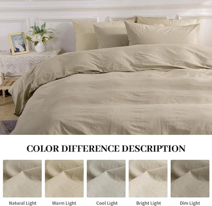 NEXHOME PRO Duvet Cover Set 100% Washed Cotton Oversized King 120"x98" Linen Feel Textured Organic Natural 3 Pieces Bedding Set with Zipper Closure and Corner Ties, Breathable Soft (No Comforter)