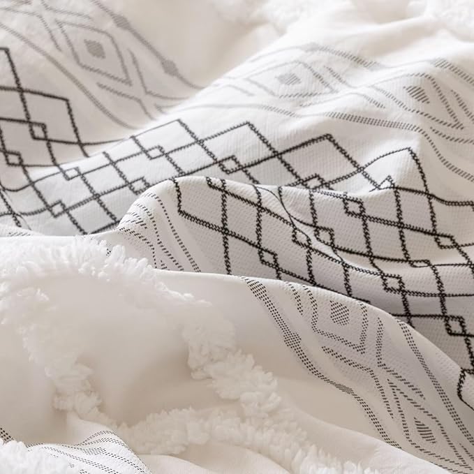 Houseri Tufted Black Comforter Set Full Jacquard Bedding Shabby Chic Farmhouse Bed Sets Full