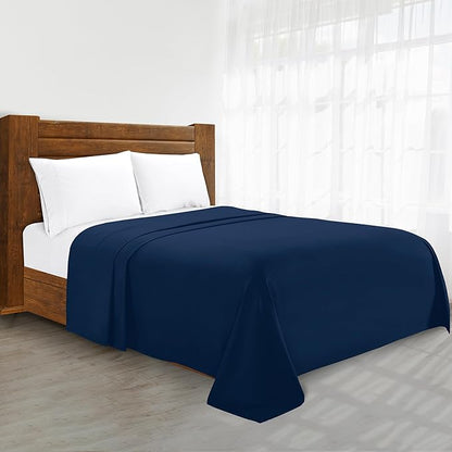 Luxury Flat Sheet on Amazon Elegant Comfort Wrinkle-Free 1500 Premier Hotel Quality 1-Piece Flat Sheet, Queen Size, Navy Blue