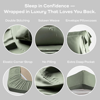 Olive + Crate Tencel Lyocell Eucalyptus Twin Sheets Set - Extra Long Sheet Set - Cooling Tencel Sheets for Hot Sleepers with 16 Inch Deep Pocket Fit - Moss 3-Piece Set